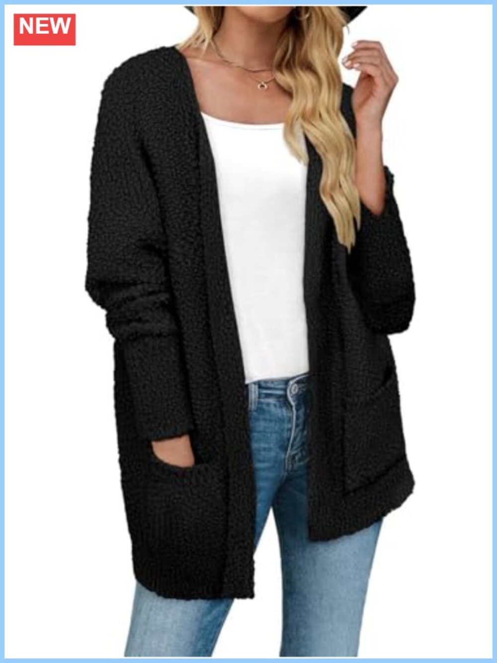Gloria&Sarah Women's Fuzzy Knit Open Front Cardigan with Pockets Long Sleeve